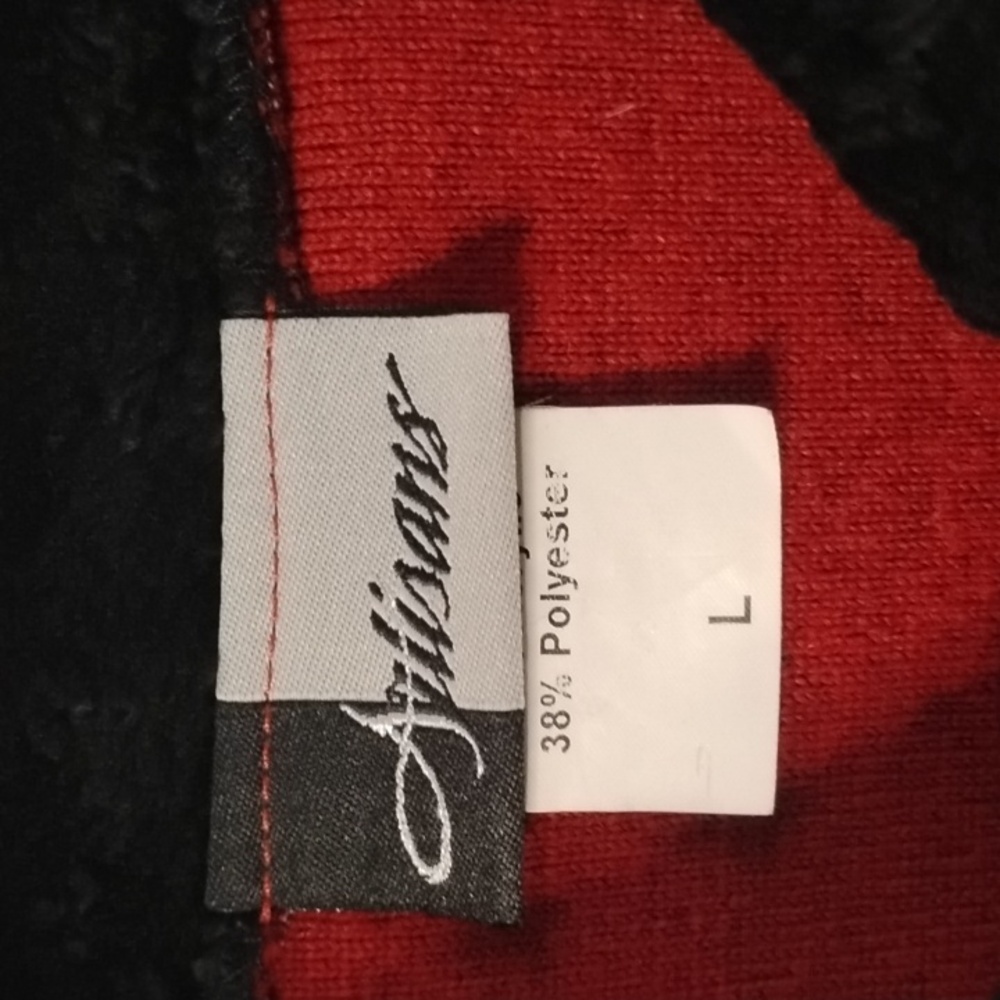Vintage Artisans Women's Red Holiday Pinecone Sweater Jacket with Black Trim - Picture 7 of 13
